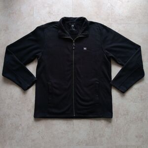 QUICKSILVER Men's Size Large Black Full Zip Sweater with Pockets & Elbow Patch